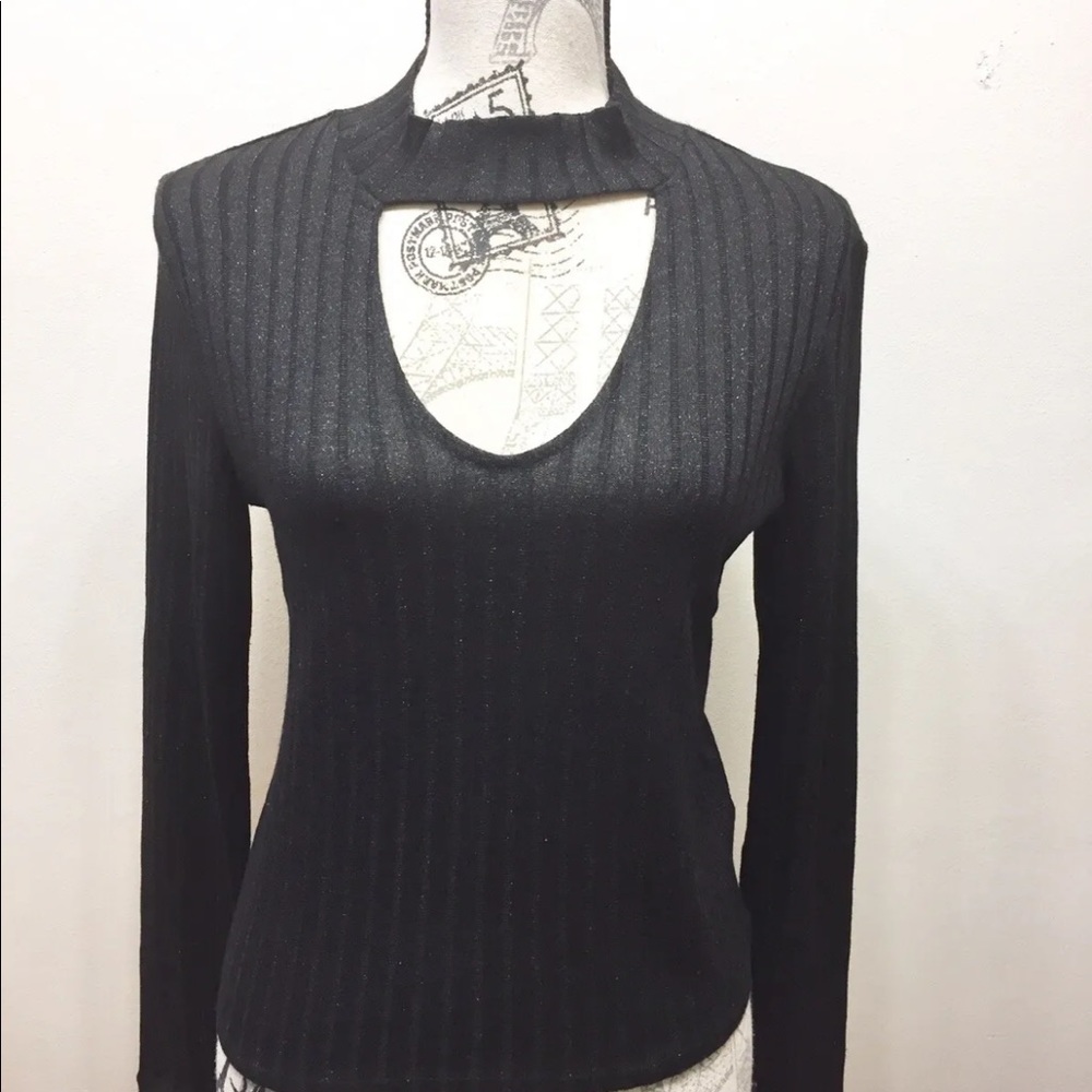 H&M Divided Women Keyhole Mock Turtleneck Sweater Medium Metallic Black